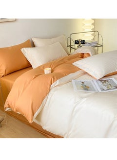 Buy Bed Cover Set, Soft Luxurious Pure Bedsheet Set, Long Staple Cotton Simple Solid Color Bed Sheet Quilt Cover Bedding Twill Cotton Set, (Milkshake White + Pumpkin Orange, 1.5m Fitted Sheet Set Of Four) in Saudi Arabia