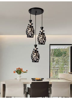 Buy Elegant 4324-3 Geometric Pendant Light With Three Lights – Adjustable Height E27 Ceiling Lamp, Perfect for Dining Room, Living Room & Hallways in Saudi Arabia