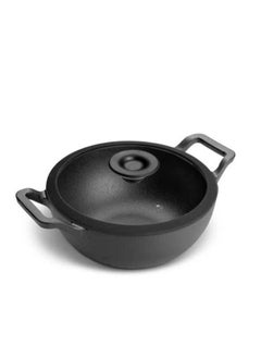 اشتري Prestige Cast Iron Kadai 24 CM | Iron Kadhai with Glass Lid for Cooking and Deep Frying |  Pre Seasoned Induction Cookware Black - PR48895 في الامارات