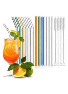 اشتري Reusable Glass Straw, 12 Pack Glass Straws Shatter Resistant, 8.5" x 0.4" Set of 6 Straight 6 Bent Colorful Eco-Friendly Straw 4 Brush, Perfect for Smoothies, Tea, Juice, Milkshakes, Frozen Drinks في الامارات