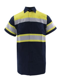 Buy High Visibility Reflective Safety Shirts for Men Safety Workwear Shirt with Pockets Pure Cotton Soft Breathable Navy/Yellow in UAE