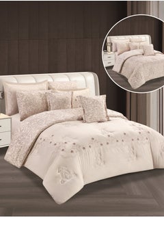 Buy Hours embroidered comforter set with solid fabric 4 pieces single size in Saudi Arabia