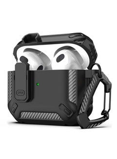 Buy for AirPods 3rd Generation Case Cover Shockproof Hard Shell Protective Armor with Lock for AirPod Gen 3 Charging Case 2021 Front LED Visible Black in Saudi Arabia