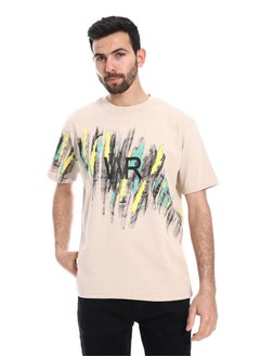 Buy Printed Regular Fit Slip On T-Shirt - Beige, Yellow & Green in Egypt