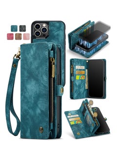 Buy Protective Phone Cover Case Wallet Case For Apple iPhone 12 Pro Max, 2 in 1 Detachable Premium Leather Magnetic Zipper Pouch Wristlet Flip Phone Case (Blue) in UAE