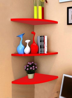Buy Floating Corner Wall Shelf 3Pcs Triangle Bookshelf Home Decor 3 Tier Display Organizer 16cm Red in UAE