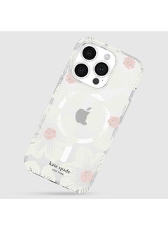 Buy Clear Floral Case Compatible with iPhone 15 Pro 2023 6.1" - 10Ft Drop Protection Cover, Made from Recycled Materials, Magsafe Wireless Charging Compatible - Hollyhock Cream in UAE