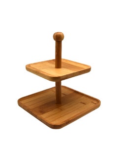 Buy 2-Tier Elegant Square Bamboo Snack Stand Brown 20 X 23.5 Cm G17-X280 in Saudi Arabia