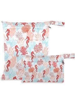 اشتري Tropical Coral Sea Horse Abstract 2Pcs Wet Bag With Zippered Pockets Washable Reusable Roomy For Travelbeachpooldaycarestrollerdiapersdirty Gym Clothes Wet Swimsuits Toiletries في الامارات