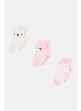 اشتري Toddlers Girl 3 Pairs Printed Socks, Pink/White في الامارات