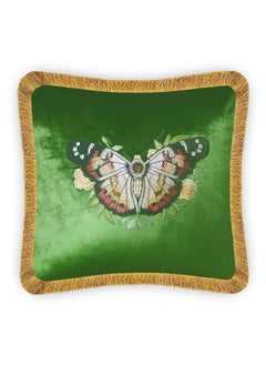 Buy Green Velvet Cushion Cover Colorful Butterfly Embroidery Decorative Pillowcase Modern Home Decor Throw Pillow for Sofa Chair 45x45 cm in UAE