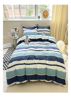 Buy Luxurious Thickened Brushed Bed Sheet With Pillows Cover (Blue and White Pattern) in UAE