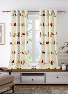 Buy Bohemian Bird Printed Window Cotton Curtains, 5 Feet, Room Darkening Floral Pattern Bedroom Curtains Theme Printed for Boys & Girls - Set of 2, Red in UAE