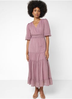 Buy Surplice Neck Tiered Dress in UAE