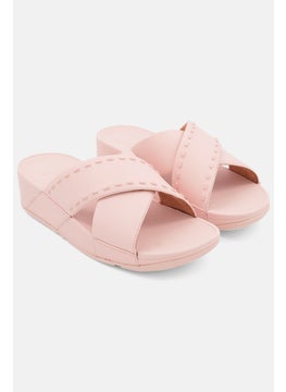 Buy Women Leather Cross Slide Casual Sandals, Pink in Saudi Arabia