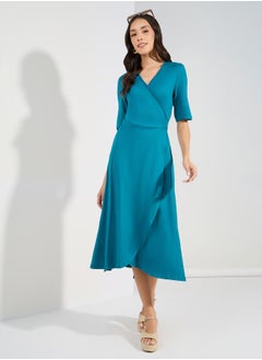 Buy Solid Wrap Midi Dress in Saudi Arabia