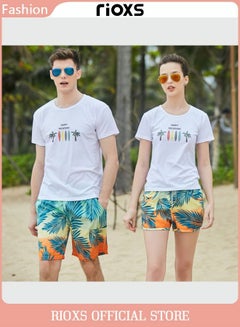 Buy 2 Pcs Adult Lovers Loose Swim Trunks Mens And Womens Quick-Drying Beach Shorts Swimwear Bathing Suit With Pockets in UAE