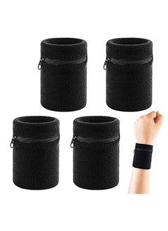 اشتري Zipper Sports Wristband, Exercise Gym Zipper Sweatband Wristband Wrist Wallet Pouch Sports Wristband with Pocket for Outdoor Walking HikingSports Running Travel 4Pcs Black في السعودية