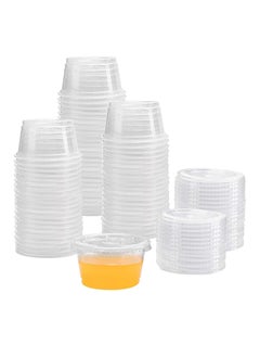 اشتري 100PC 4oz Plastic Disposable Portion Cup Containers with Lid Sauce Jello Shot Soufflé Sampling Cups Clear في الامارات