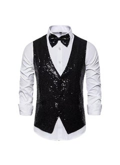 Buy Mens Fashion Stage Performance Dress Small Sequins Suit Vest Mens Host MC Studio Vest VestBlack Black in UAE