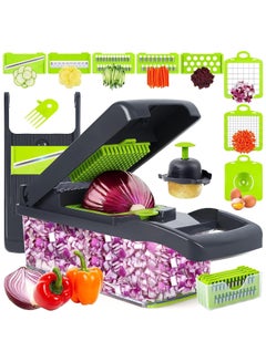 Buy 16 in 1 Multifunctional Vegetable Cutter, Food Onion Vegetable Chopper with 8 Blades, Strainer Basket, Salad Potato Carrot Garlic Container in Egypt