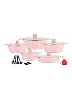 Buy 17-Piece Granite Cookware Set Includes 1xCasserole With Lid 20cm, 1xCsserole With Lid 24cm, 1xCasserole With Lid 28cm, 1xCasserole With Lid 32cm, 1xShallow Casserole With Lid 28cm, 7xCooking Tools Pink in UAE