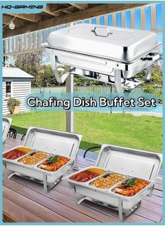 Buy Chafing Dish Buffet Set, 11L Catering Serve Chafer Restaurant Food Warmer Stainless Steel Buffet Stove Tray with Lid & 3pcs 1/3 Size Food Pans for Hotel Buffet Chef Wedding Party Restaurant in Saudi Arabia