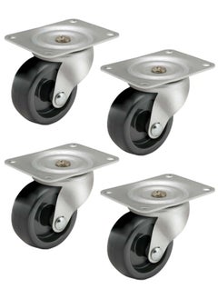 Buy Set Of 4 071 65Mm 2.1/2 Inch Flat Rubber Caster W/ Plate Black For Trolleys Furniture And Other Moving Tools in UAE