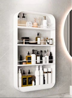 Buy 1-Piece 4 Tiers Bathroom Rack Shower Shampoo Organizer Wall Mounted Storage Rack Carbon Steel White 50x70 cm in UAE