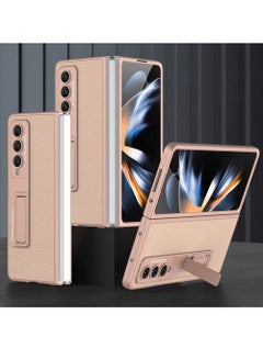 Buy For Samsung Galaxy Z Fold 4 Shade Genuine Leather Protective Cover with Kickstand Compatible with , Mist Gold in Egypt
