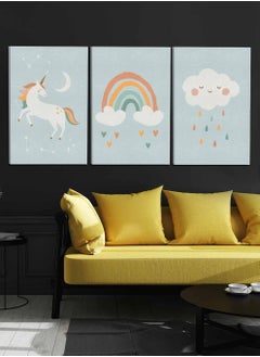 Buy Set Of 3 Framed Canvas Wall Arts Stretched Over Wooden Frame, Kids Clouds Rain Hearts Shapes Paintings, For Home, Living Room, Office Decor in Saudi Arabia