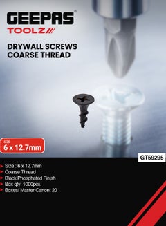 Buy Geepas Drywall Screws Coarse Thread GT59295, Pack Of 1000 Pieces, Black Phosphate Finish, Ideal For Wood Work, Fittings, DIY, Mechanic Work, General Maintenance, 6x12.7 MM in UAE