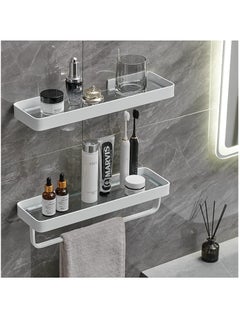 Buy Bathroom Wall Shelf Black 15.7 in Glass Shelf for Bathroom Floating Shelf with Towel Holder Glass Shower Shelf 2 Tier-White in Saudi Arabia