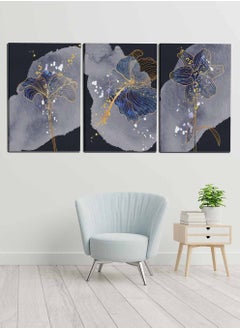 Buy Set Of 3 Framed Canvas Wall Arts Stretched Over Wooden Frame, Luxury Shiny Mural Flowers Paintings, For Home, Living Room, Office Decor in Saudi Arabia