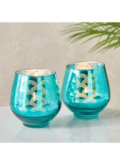 Buy Mreya 2-Piece Glass Candleholder 9 x 9.5 x 9 cm in Saudi Arabia