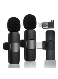 اشتري K9 Wireless Microphone Dual Omnidirectional Recording Clip Mic with Receiver for Type-C Lightning Camera Laptop for Vlogging YouTube Online Class Zoom Call في مصر