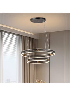 Buy Luxury LED Chandelier With 3 Brightness Levels |225W Round 2 Ring Pendant Lamp 40CM, 60CM Diameter Adjustable Height Ideal For Entryway Living Room Dining Room Bedroom in Saudi Arabia