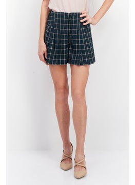 اشتري Women Belted Checkered Short, Green Combo في الامارات