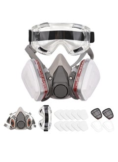 اشتري SCIENISH Reusable Respirator Half Facepiece 6200 Gas Ma-sk Breathing Protection Respirators with Safety Goggles for Painting Organic Vapor Welding Polishing Woodworking and Other Work Protection في السعودية