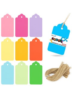 Buy 100Pcs Gift Tags With Strings(3.3 * 1.8Inch) Kraft Paper Tags 10 Assorted Colors Hanging Labels For Diy Crafts Baby Shower Wedding Birthday Gift in UAE