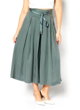 اشتري Women Regular Fit Plain Wide Leg Pants, Dark Sage Green في الامارات