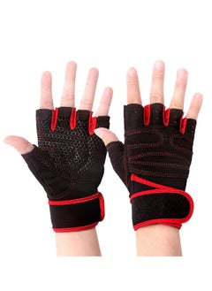 اشتري Fitness Gloves Anti-slip Sports Four-finger Wristband Weightlifting Horizontal Bar Dumbbell Palm Half-finger Gloves for Cross Fit Fitness Cycling Size L في السعودية