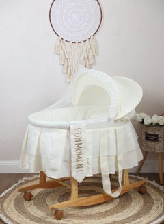 Buy Moses Basket with Wooden Wheels Stand in UAE