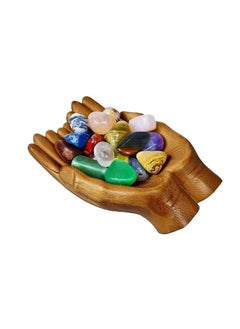 Buy Campus Interiors Crystal Display Solid Oak Crarved Hand Shaped Crystal Holder, Crystal Shelf Wooden Key Bowl in UAE