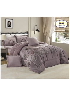 Buy Winter quilt for two people, a bedspread consisting of 6 pieces, velvet on soft fur, quilt size 230 x 250 cm (mauve) in Saudi Arabia