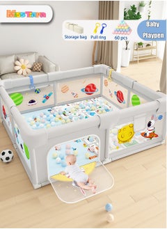 Buy Baby Playpen, Extra Large Playard for Babies, Portable Indoor Outdoor Toddlers Safety Play Yard Activities with Breathable Mesh&Zipper Door, with 50pcs-Ocean Balls&Accessories 150×180cm in UAE