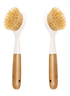 Buy 2 Pack Kitchen Dish Brush Bamboo Handle Crockery Scrubber Built in Scraper Perfect Cleaning Tool in Saudi Arabia