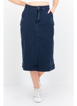 اشتري Women Washed Denim Midi Skirt, Navy Blue في الامارات