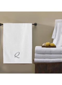 Buy Embroidered For You (White) Luxury Monogrammed Bath Towel (70 x 140 Cm -Set of 1) 100% Cotton, Highly Absorbent and Quick dry Bath Linen -600 Gsm (Silver Letter Q) in UAE