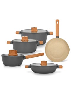 Buy Fissman Aria 9-Piece Cookware Set Beige-3Mm Pressed Aluminium With Non Stick Coating Cooking Pots And Pans With Cover For Kitchen & Dining Room L60.7Xw22Xh40.7Cm - Beige in UAE